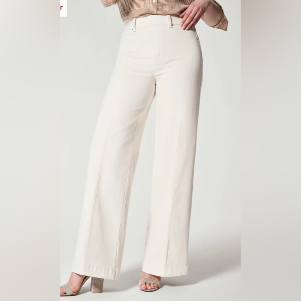 NEW- Spanx Seamed Front Wide Leg Jeans, Ecru Wash. Size 3X Petite